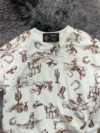 Western Drop Shoulder Short Sleeve Top