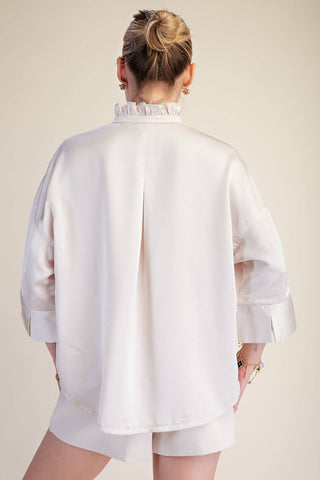 V-neck Metal Button Down Shirt