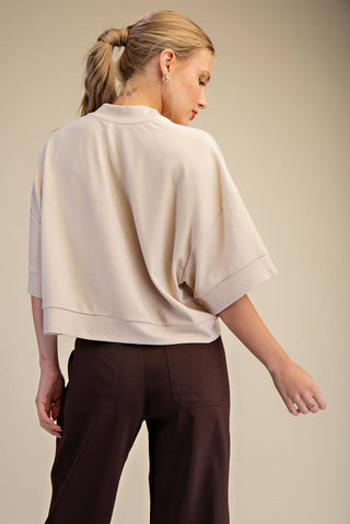 Camel Textured Knit Crew Neck Top