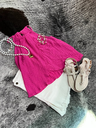 Pink Textured Halter Overlay Top