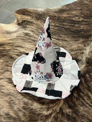Floral quilted patchwork witch hat for Halloween