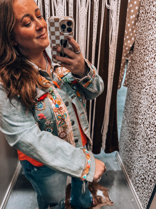 Floral Embroidery Lace Trim Tassel Denim Jacket