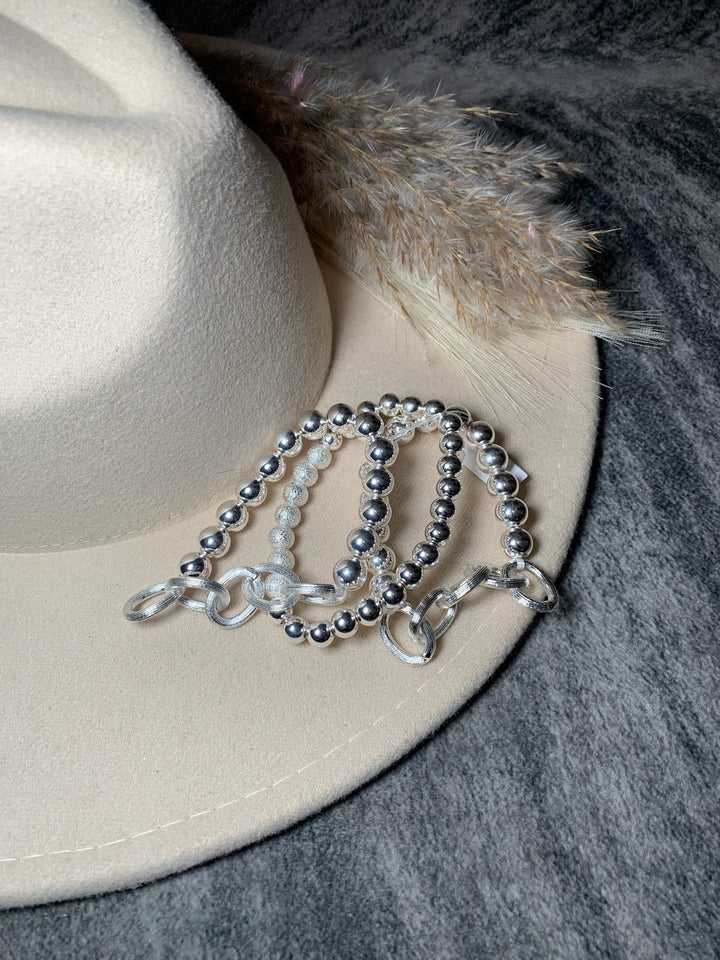 Satin Silver Bead and Chain Set
