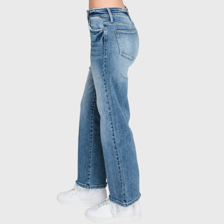 HIGH RISE STRETCH SLIM STRAIGHT JEANS