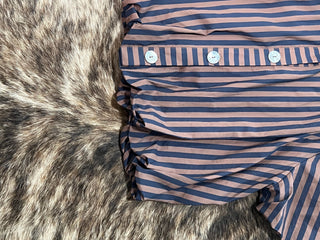 Stripe Gathered Yoke Puff Sleeve Button Down Top