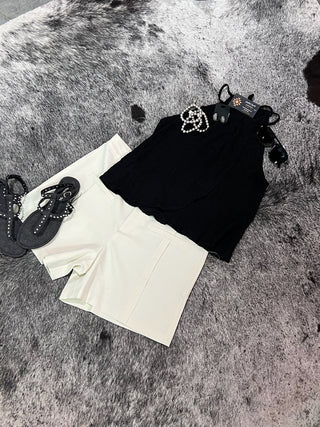 Black Textured Halter Overlay Top