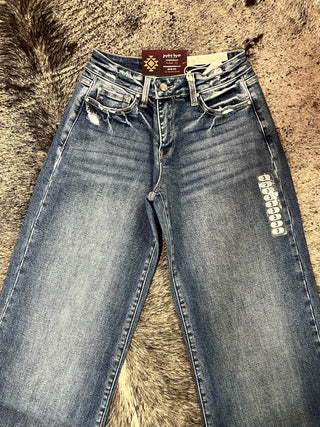 Mid Rise Stretch Trouser Wide Leg Jeans
