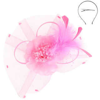 Floral Feathered Loopy Bow Organza Fascinator