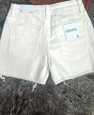 White Raw Hem White Denim Shorts