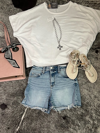 Ribbed Striped Oversized Short Sleeve Top