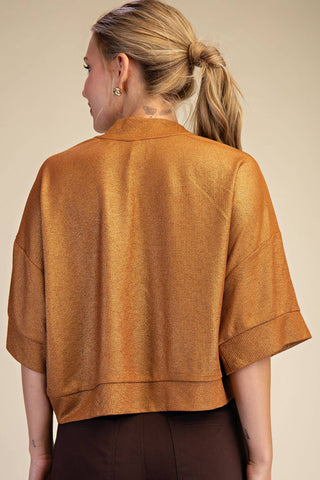 Camel Textured Knit Crew Neck Top