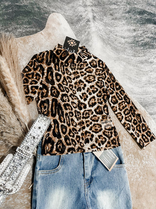 Kids leopard mesh long sleeve top