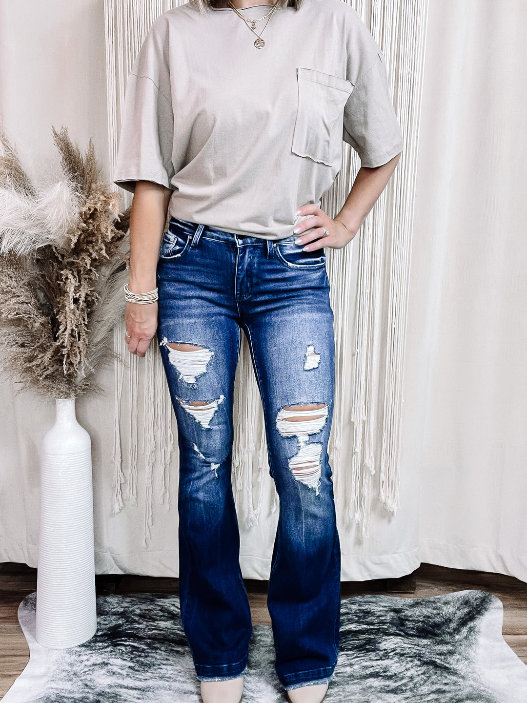 Taylor Mid Rise Distressed Flare