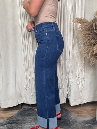 High rise cuffed cropped jeans