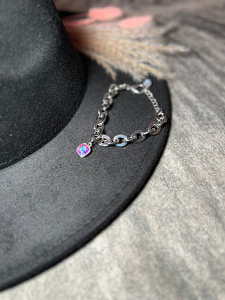 Silver Chunky Chain Bracelet with Rhinestone Charm - Jayden Layne