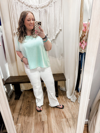 Ribbed Striped Oversized Short Sleeve Top