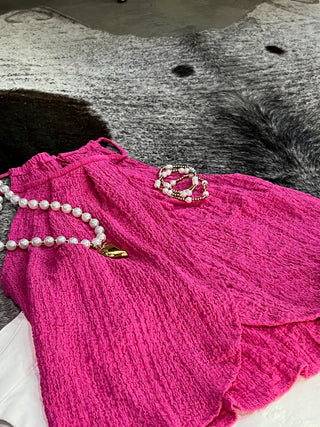 Pink Textured Halter Overlay Top