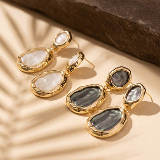 Abalone Shell Hammered Bezel Drop Earrings