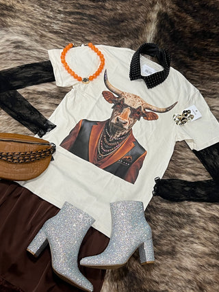 Orange Game Day Bull Rhinestone Graphic Tee