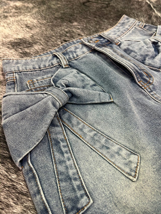 Bow Knot Pocket Denim Mini Skirt — Denim