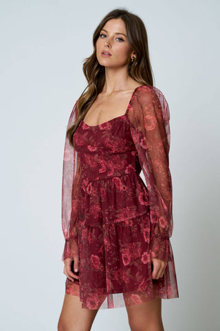 Floral Chiffon Corset Midi Dress
