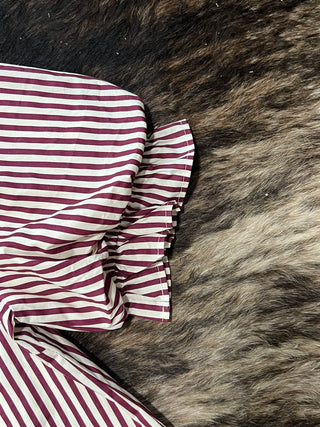 Plus Stripe Smocked V-Neck Puff Sleeve Top