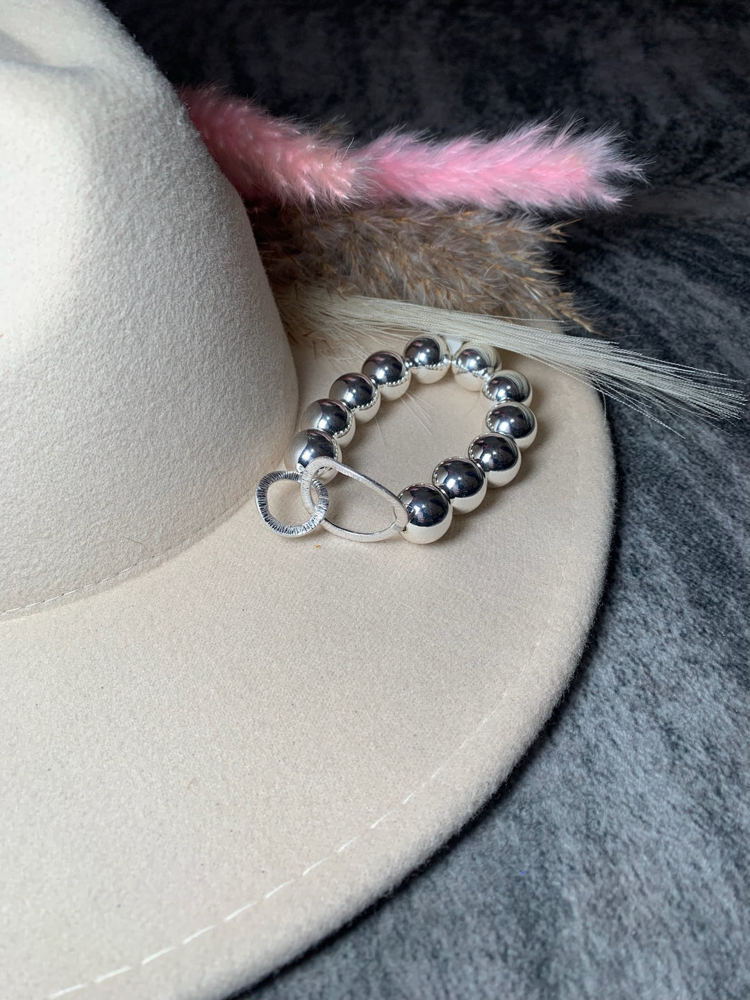 Shiny Silver Double Circle Beaded Bracelet