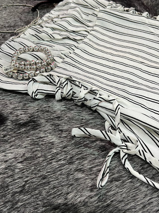 White Summer Stripe Smocked Midi Dress
