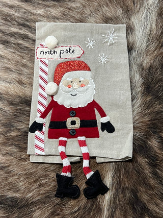 Mud Pie Santa dangle leg North Pole Christmas kitchen towel