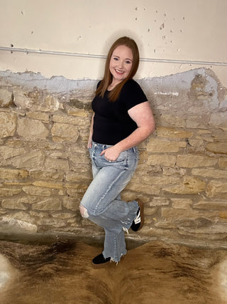 Vintage High Rise Distressed Flare Jeans