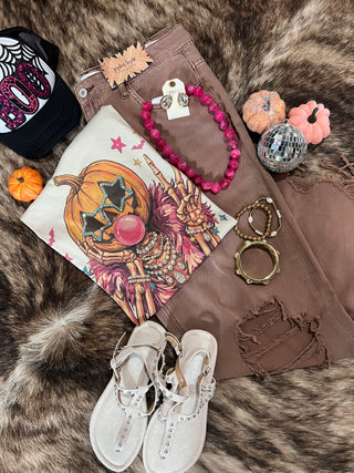 Pumpkin Head Skeleton Rhinestone Halloween Tee