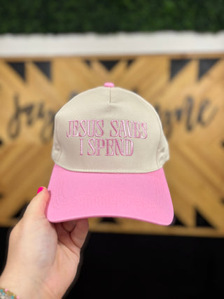 Jesus Saves I Spend Two Tone Canvas Trucker Hat