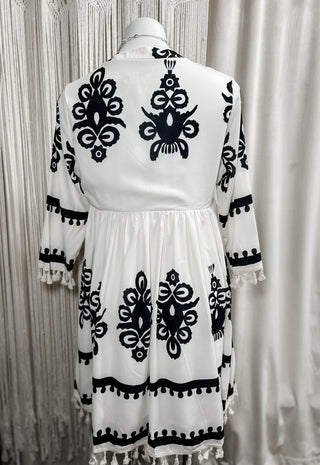 White & Black Embroidered Dress