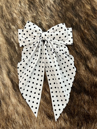 Polka dot large bow hair barrette