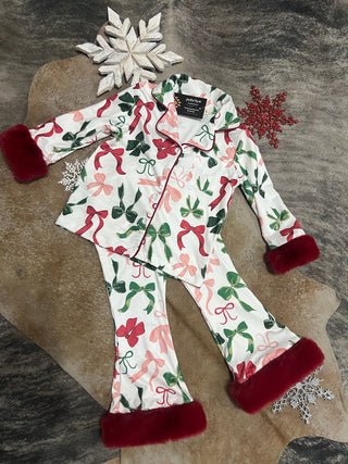 Girls Christmas Bow Pajama Set