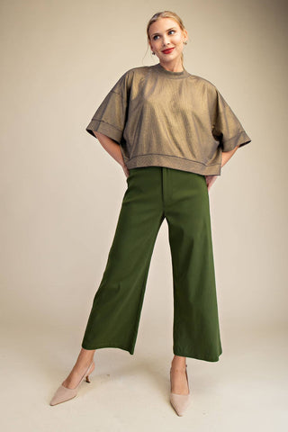 Camel Textured Knit Crew Neck Top