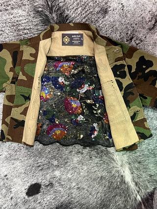 Camo Sequin Contrast Cropped Jacket
