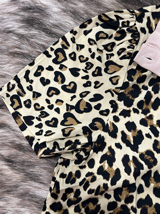 Mock Neck Half Band Button Down Leopard Top