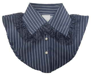 Navy Lace Ruffle & Stripe Collar