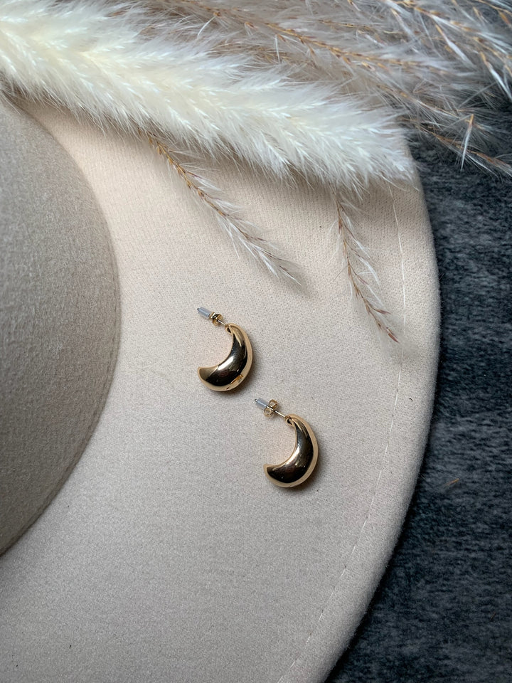 Gold Crescent Moon Huggie Earring