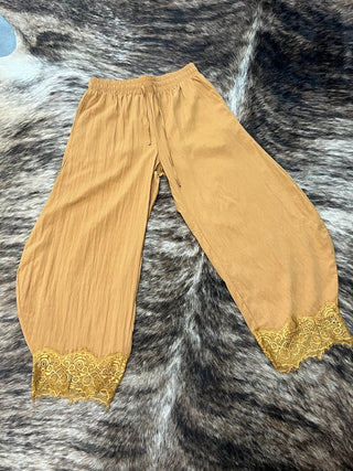 Camel boho lace trim barrel balloon pants, photo 2