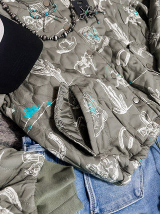 Green Quilted Western Jacket