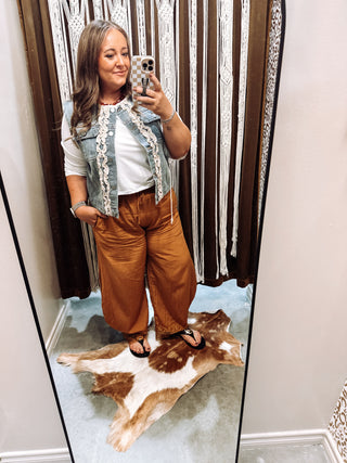 Washed denim ruffle vest