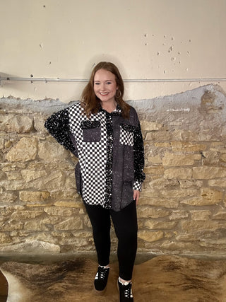 Checkered sequin shacket