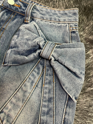 Bow Knot Pocket Denim Mini Skirt — Denim
