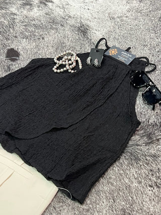 Black Textured Halter Overlay Top