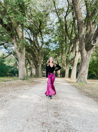 Lainey magenta faux leather bell bottoms - Jayden Layne