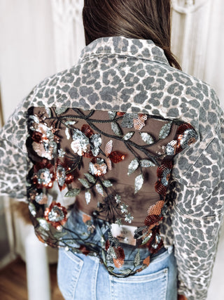 Leopard Denim jacket with back contrast