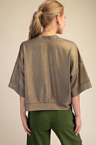 Camel Textured Knit Crew Neck Top
