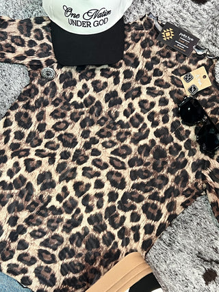 High Neck Leopard Mesh Short Sleeve Top